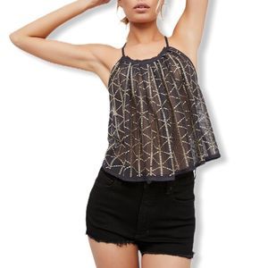 Free People Atlantis Metallic Embellished Grey Swing Crop Tank Size XS
